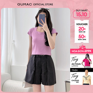 Áo thun ôm nữ form slime cổ vuông tôn dáng xanh tím đen co giãn nhiều thời trang GUMAC LATF0523