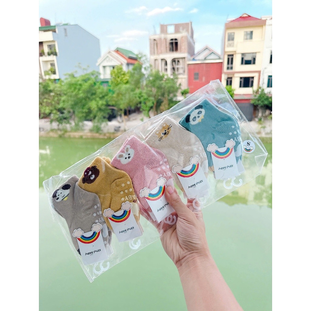 Set 5 -10 Đôi Tất Lưới Cổ Cao Chống Trơn Trượt Họa Tiết Hình Thú Màu Pastel Vớ 4 Mùa Thoáng Khí Cho Bé 0-3 Tuổi