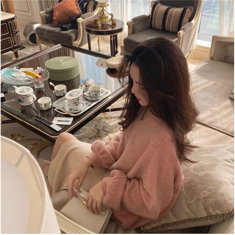 Áo len tết dệt kim đỏ giáng sinh mùa đông cổ chữ V màu đỏ dày, dáng rộng cho mùa thu đông | BigBuy360 - bigbuy360.vn