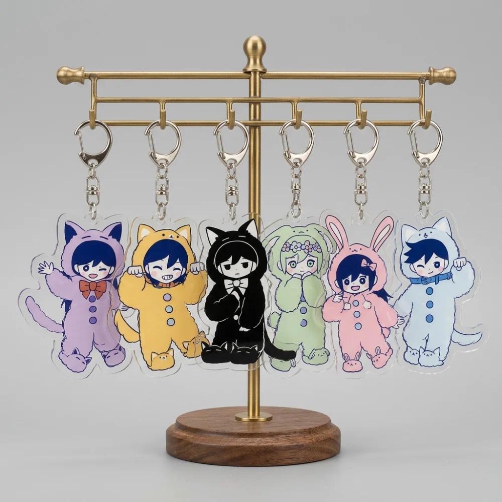 Anime Game Omori Móc khóa mica Cute Kigurumi Sunny Omori Basil Aubrey Kel D Ring Hook Bag Charm
