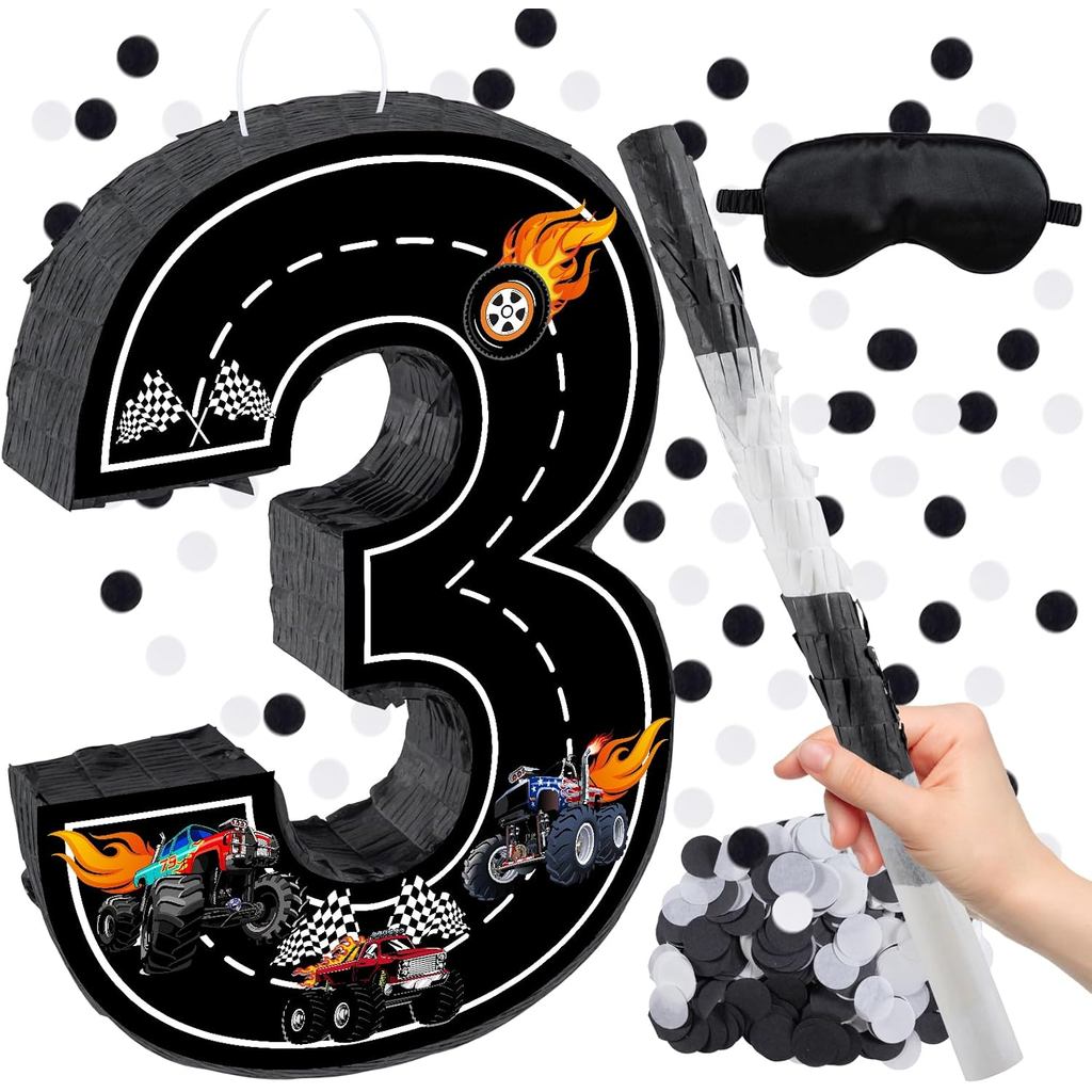 Xe tải Pinata, 15,7 '' 'Xe tải số 3 sinh nhật Pinata với 16 Inch Piñata Stick Bịt mắt Confetti để tr