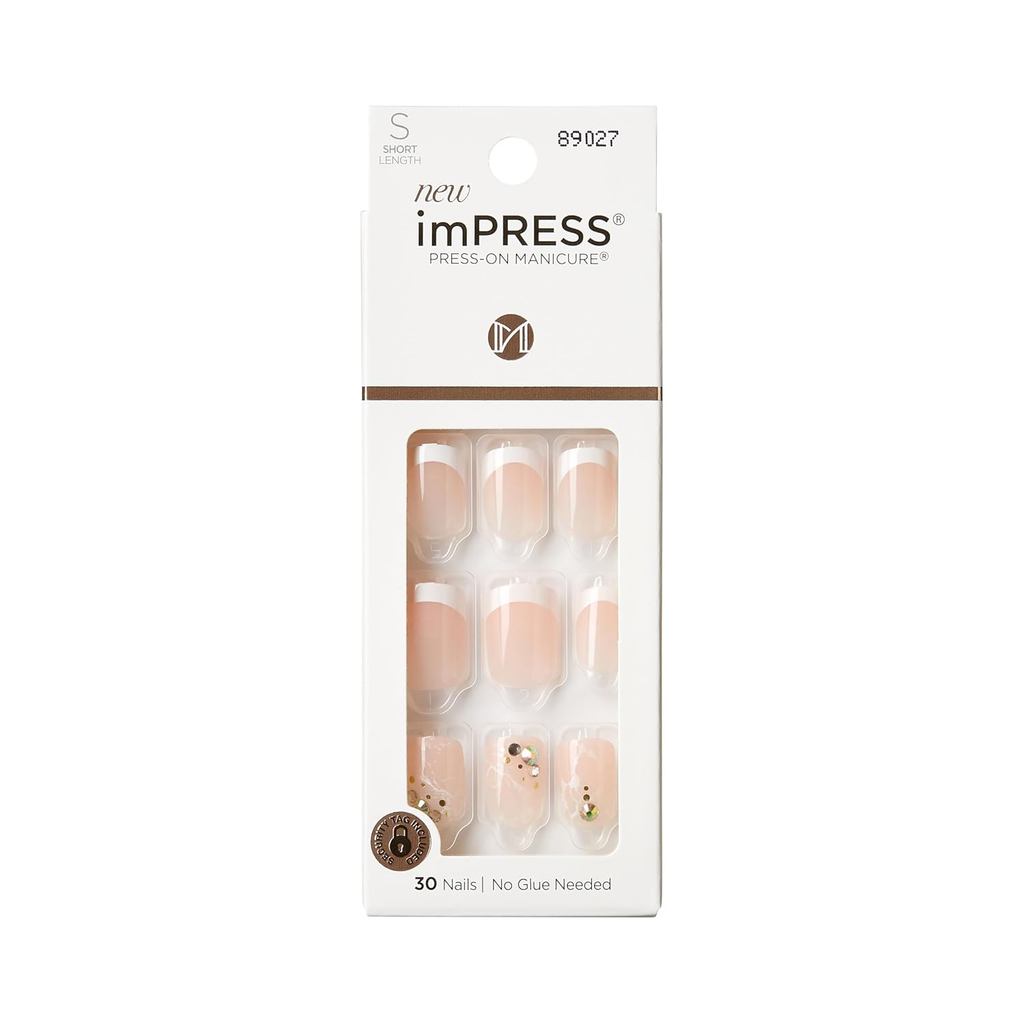 Móng tay giả Kiss Impress Press-On – My Worth, Short, Square, French, Easy Press On, Chip Proof, udg