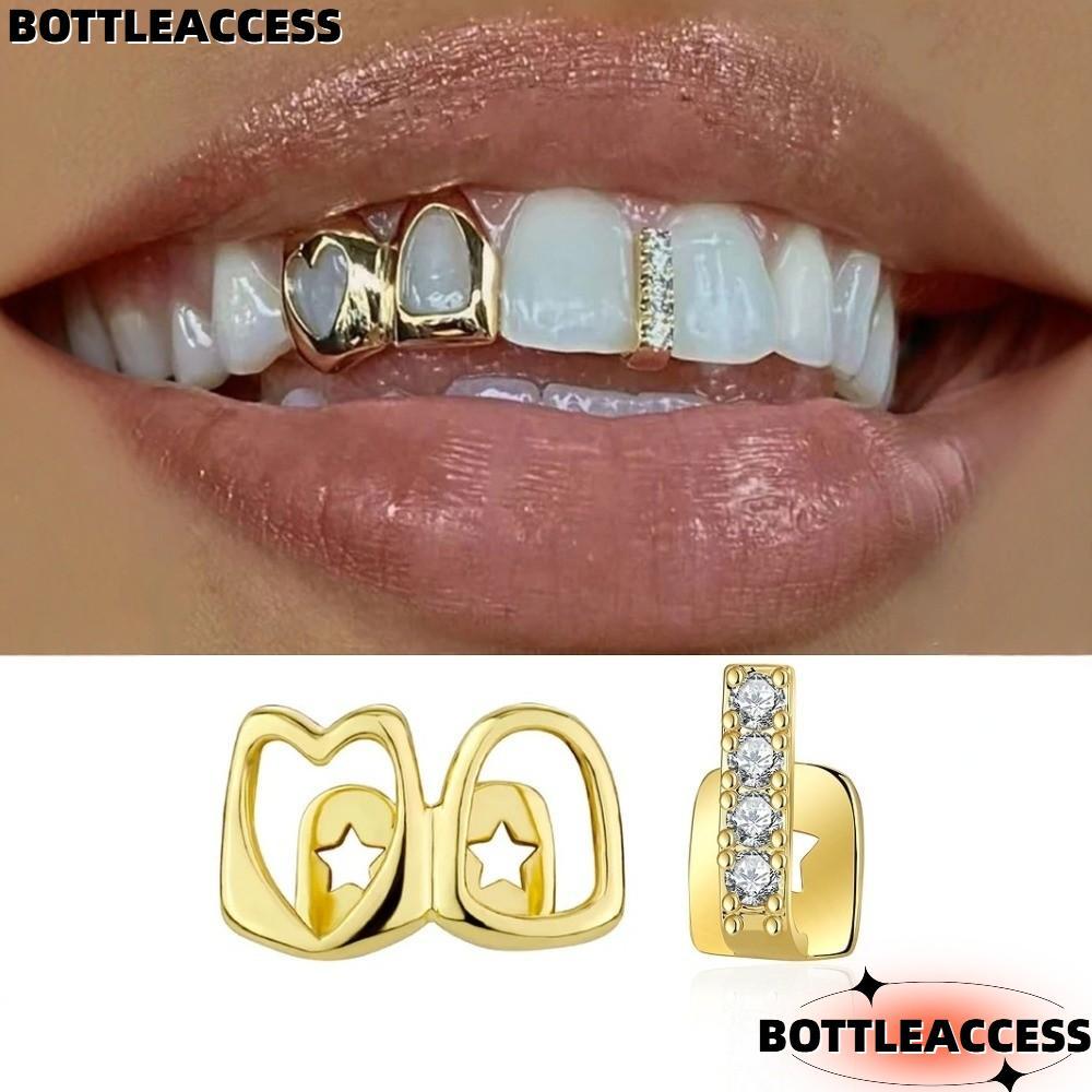 CHAICESS Grillz, Màu Vàng Trái Tim Rỗng Hip Hop Răng Grillz, Sáng Bóng Đôi Trái Tim Đồng Răng Mũ Tra