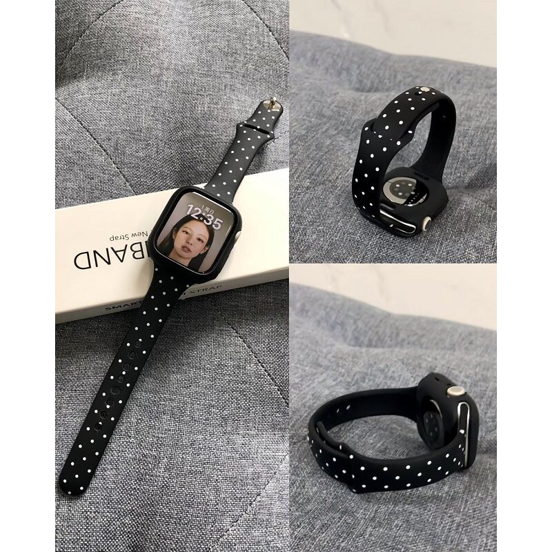 Apple Watch iWatch11 Dây đeo đáy đen chấm bi Silicone eo nhỏ Thích hợp cho Applewatch10th Generation