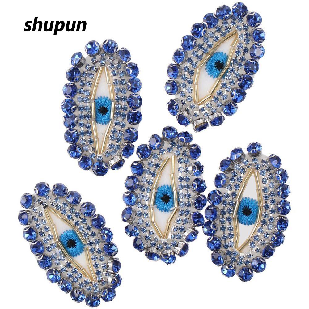 SHUPUN Ai Cập Evil Eye Patch, Evil Eye 3,8 * 5,9cm Blue Bling Crystal Thạch anh, Bling Crystal Appli