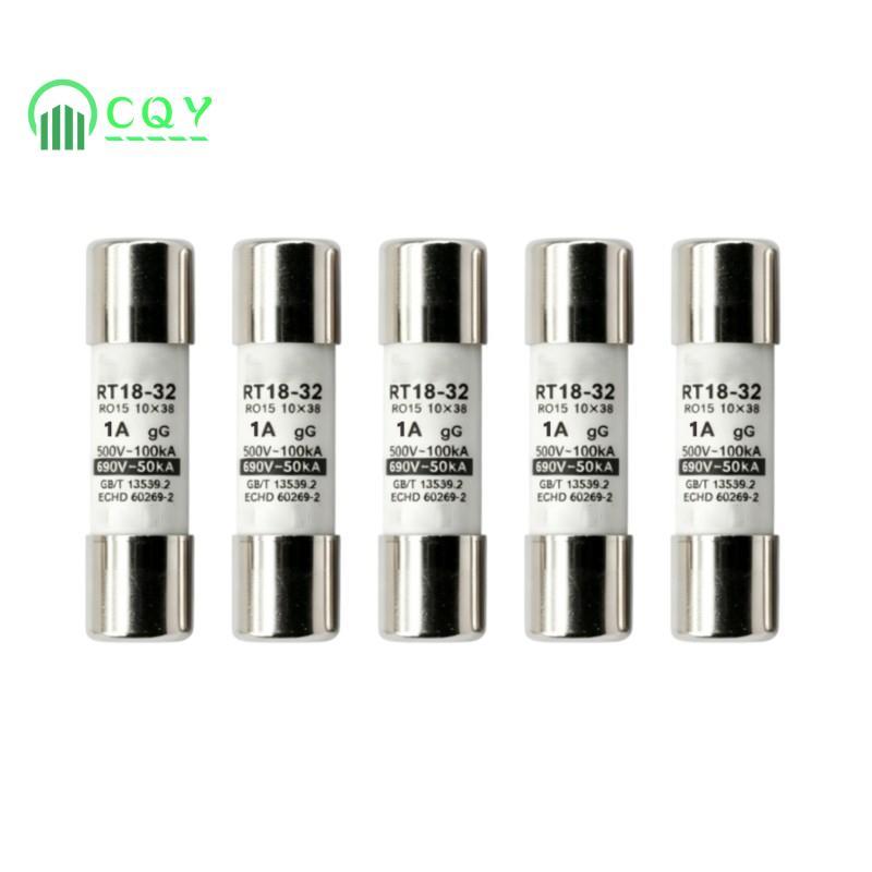 Cầu chì hình trụ 1A 5 chiếc-10x38mm-Fuse 100kA Khả năng vỡ cao- Lý tưởng cho các ứng dụng ô tô công 