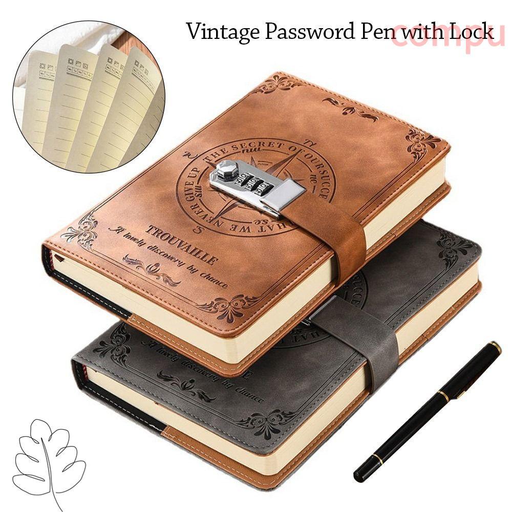 COMPU Notepad, Sổ tay mật khẩu 200 trang bằng da PU, Viết mượt mà đơn giản Retro A5 Nhật ký Notebook