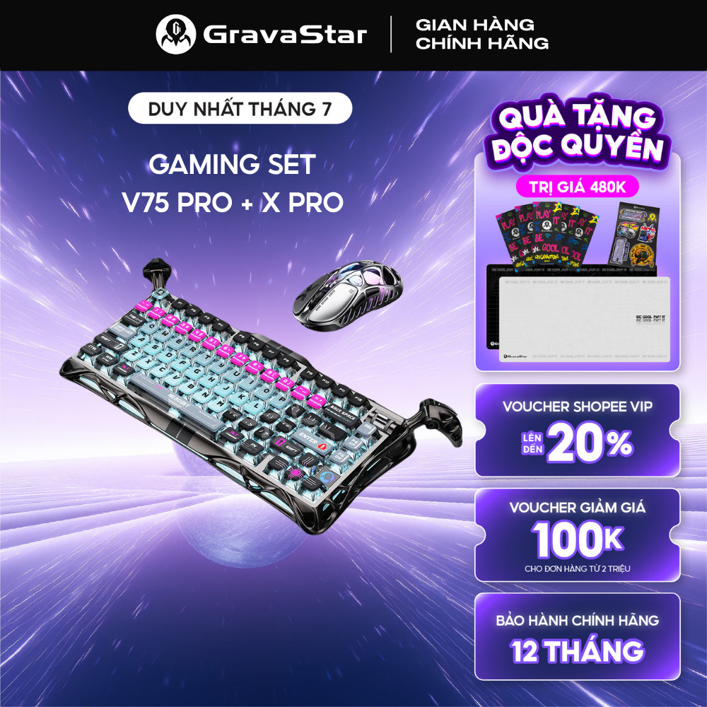 Bộ Bàn Phím và Chuột Gaming HE Gravastar Mercury V75 Pro và Chuột X Pro 8000Hz Polling Chuyên Dành C
