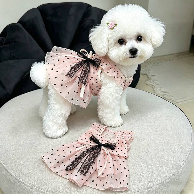 Dog Clothes Summer New Polka Dot Breathable Sun Protection Princess Dress Dog Bichon Teddy/Pomerania