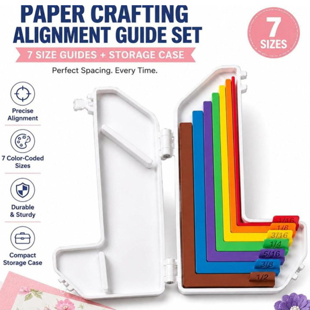 Paper Crafting Alignment Guide Set 7 Color Coded Sizes Plastic Spacing Ruler With Storage Case Preci