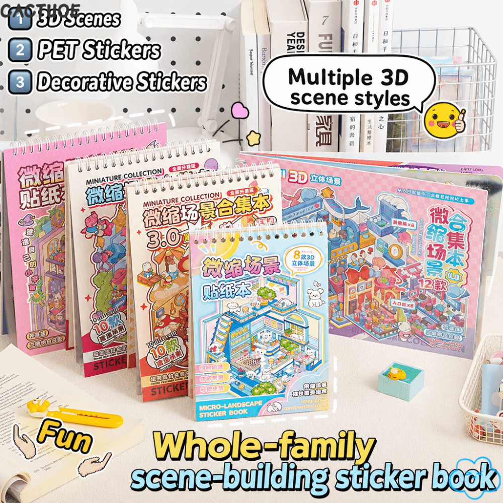 CACTUOE Cabin Scene Pocket Sticker, Phim hoạt hình PET Phong cảnh Sticker Book, Nhà thu nhỏ DIY Stic