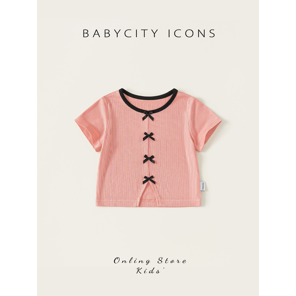 Bebe City Girls Tay Ngắn Mùa Hè 2026 Phong Cách Mới Bé Gái Siêu Đẹp Nơ Top Trẻ Em Áo Thun Thời Trang