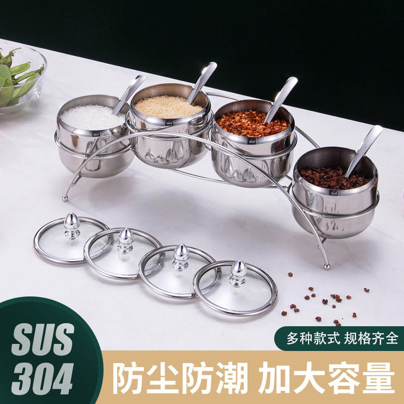Bộ lọ gia vị bằng thép không gỉ 304 Hộp gia vị nhà bếp Hộp gia vị cầu Muối đường Bình gia vị Chai th