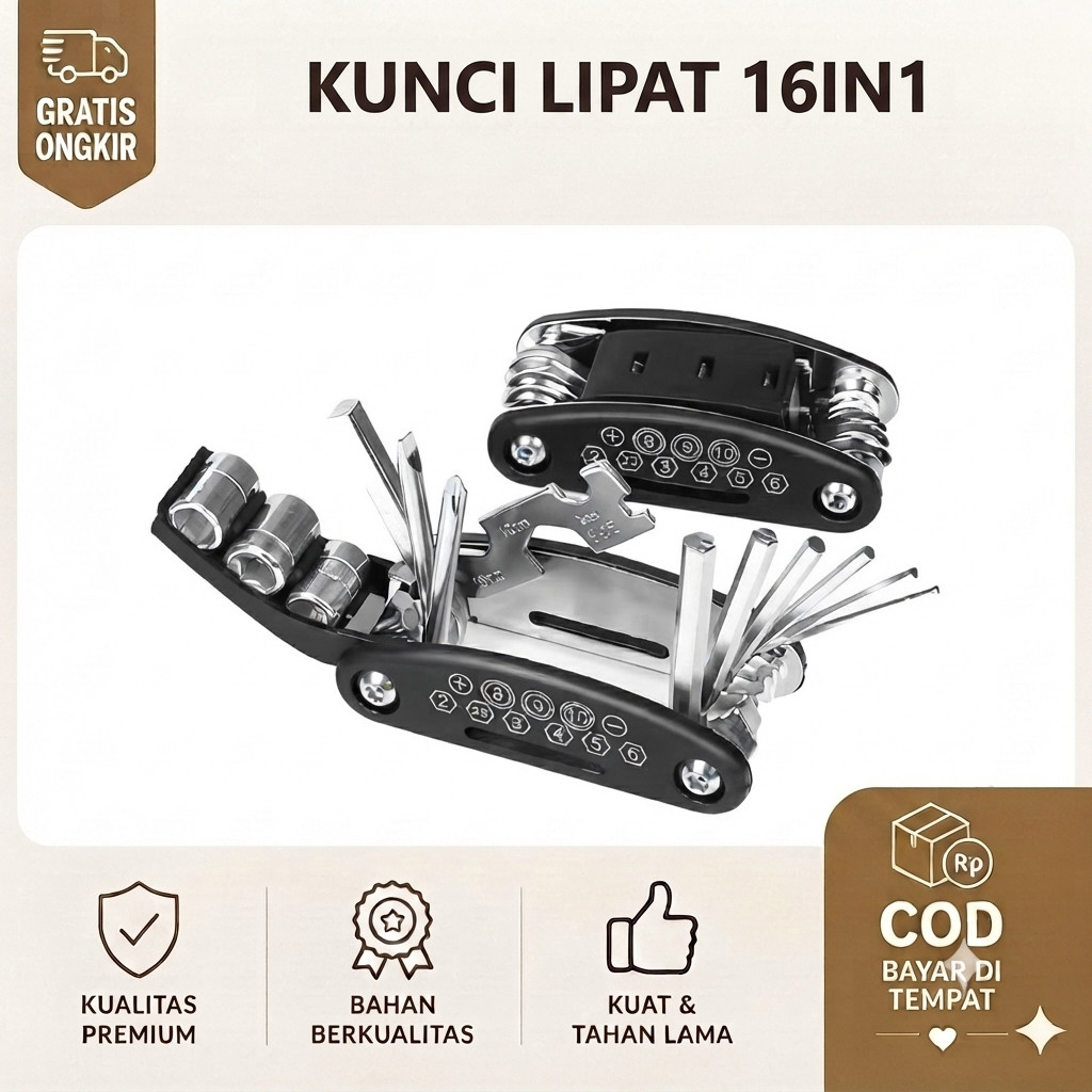 Bộ cờ lê gấp 16 trong 1, Cờ lê xe đạp, Chất liệu thép carbon, Tua vít sốc, Bộ cờ lê xe đạp đa năng 1