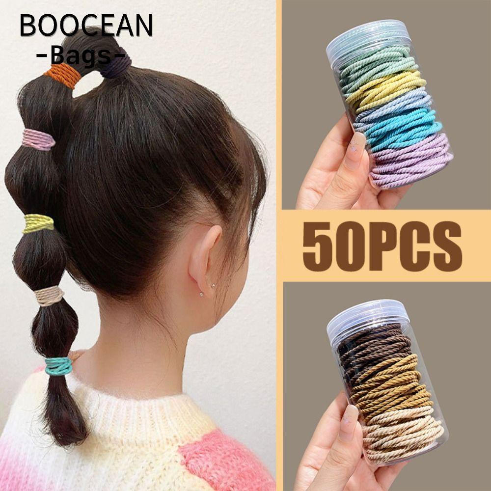 Dây buộc tóc BOOCEAN 50 CÁI, Dây buộc tóc chéo co giãn mạnh, Dây buộc tóc màu kẹo