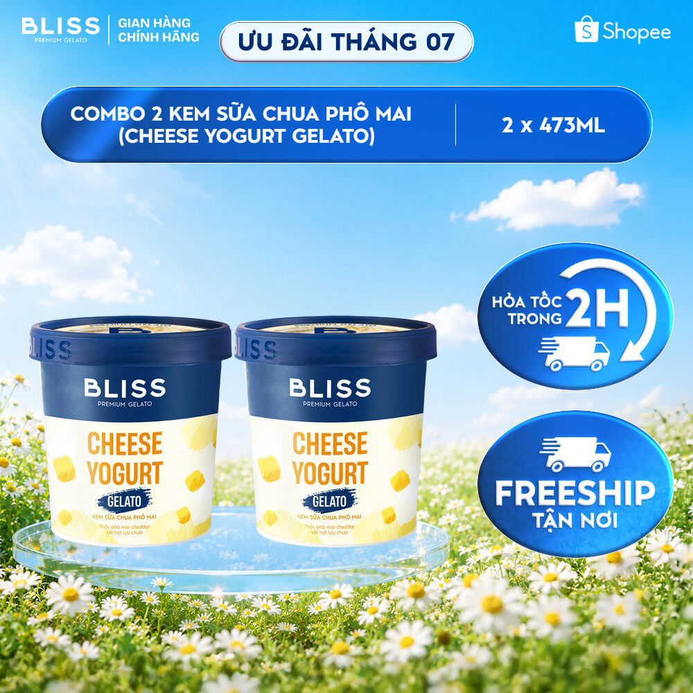 [Hỏa tốc HN/HCM] Combo 2 Kem BLISS Premium Gelato vị Sữa Chua Phô Mai (Cheese Yogurt Gelato) hộp 473