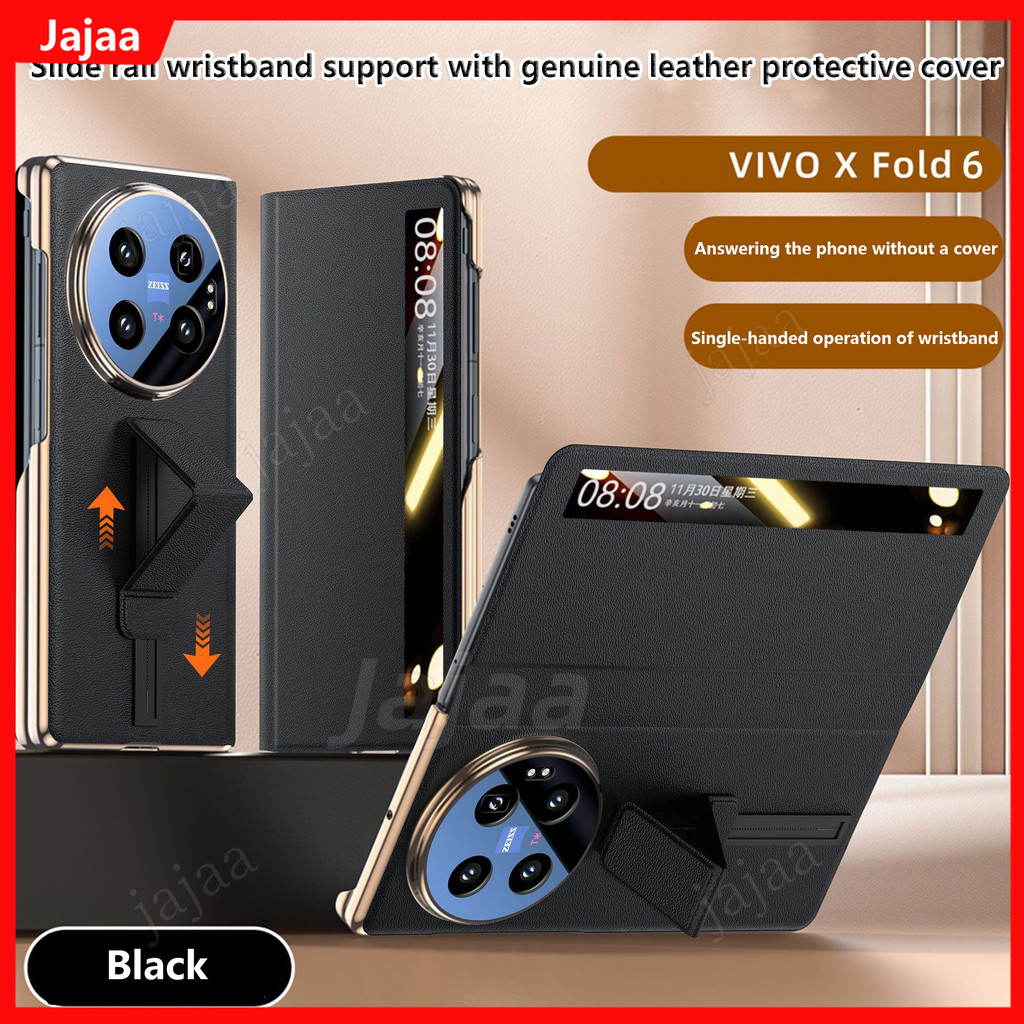 Bao Da Chính Hãng Cho Vivo X Fold6 FOLD6 Fold 6 5G Dây Đeo Cổ Tay Đứng Mạ Lật Bảo Vệ Toàn Thân Có Mà