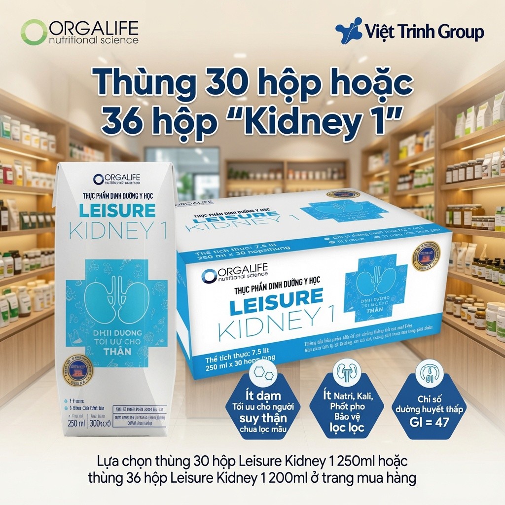 Thùng 30, thùng 36 hộp Soup uống ddưỡng y học Leisure Kidney 1 tcho người bệnh thận chưa chạy máy
