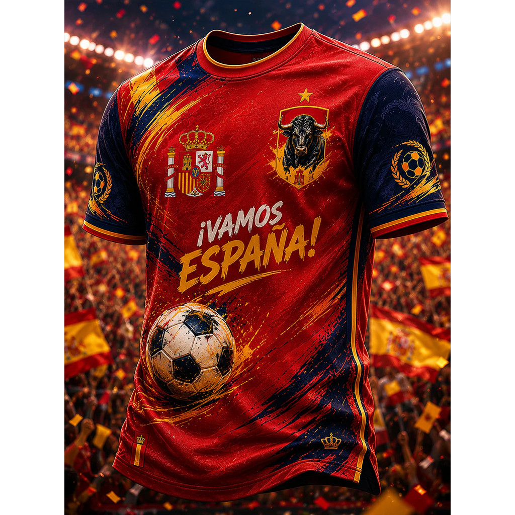 3D In Tây Ban Nha Bóng Đá Jersey Grunge Brush Bull Graphic Quốc Huy Bóng Đá Vamos Espana Khẩu Hiệu H