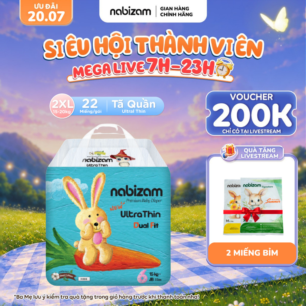 Tã/Bỉm Quần Nabizam Ultra Thin Nội Địa Hàn Mỏng Vượt Trội, Thấm Hút Nhanh Size 2XL22 Cho Bé Từ 15-20