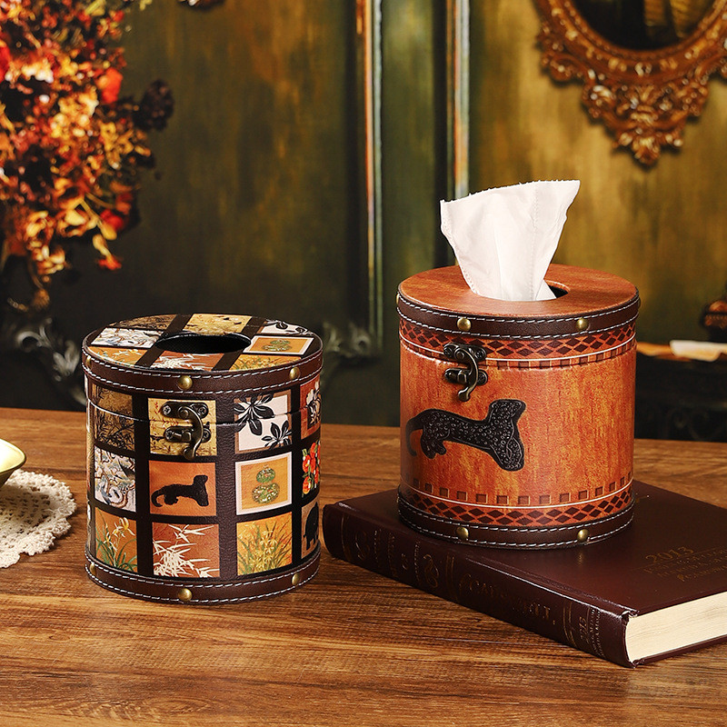 Preferred#Wooden round tissue box, tissue holder, desktop storage, living room coffee table decorati