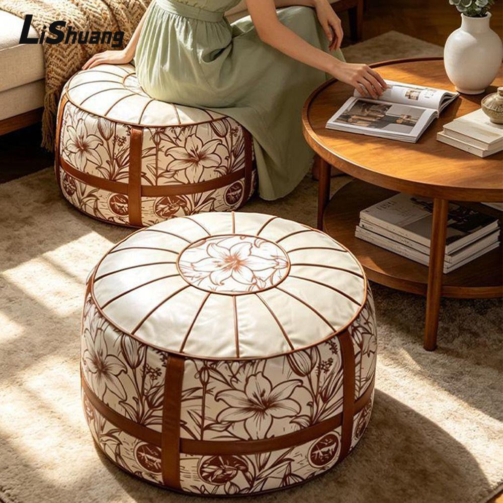LISHUANG Foottool Cover, Da PU Fillable Design Ottoman Pouf, Họa Tiết Boho Chống Nước Kho Mở Lớn Ott