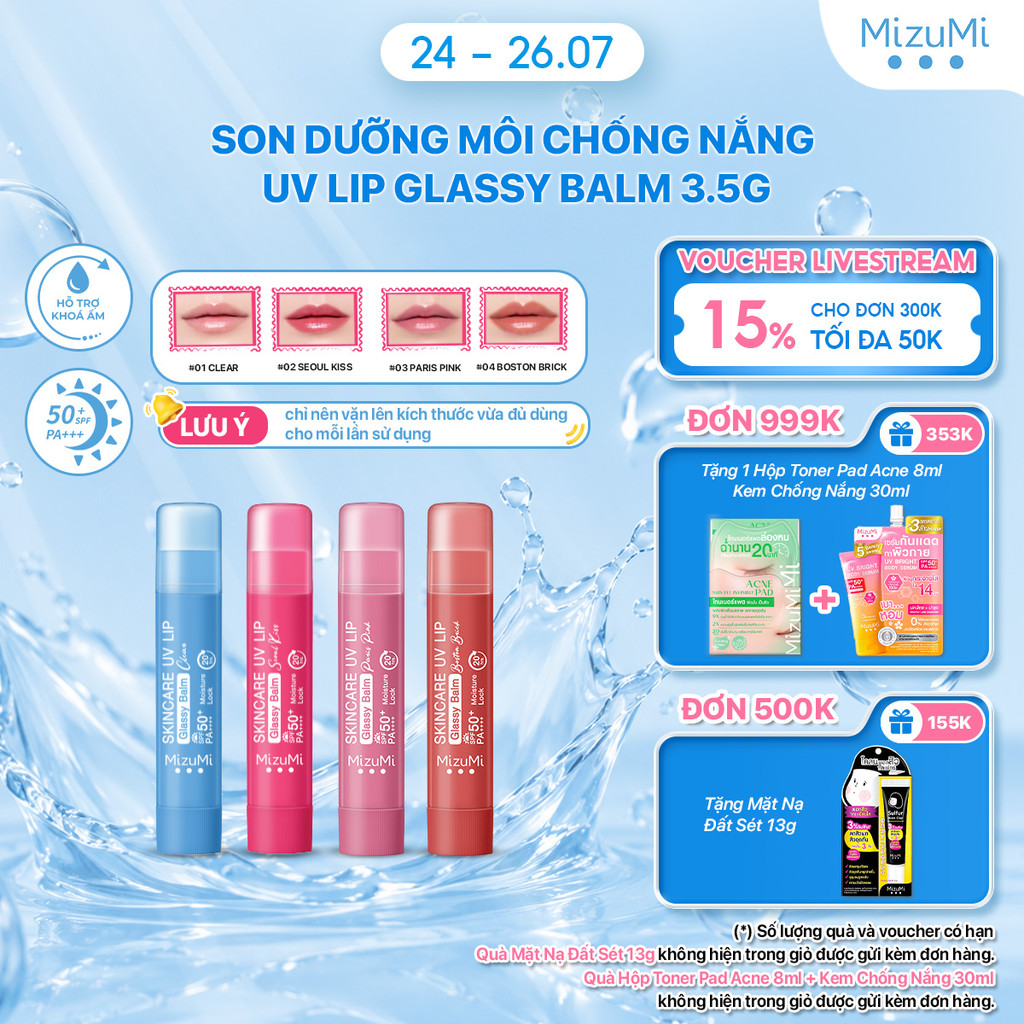 [Giảm Đến 10%] Son Dưỡng Môi Chống Nắng MizuMi Skincare UV Lip Glassy Balm 3.5g