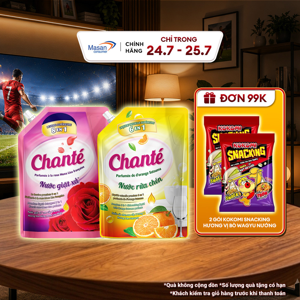 Combo 1 Túi Nước giặt xả Chanté Cao Cấp 8 Trong 1 3.05kg và Túi Nước rửa chén Chanté 3.2kg