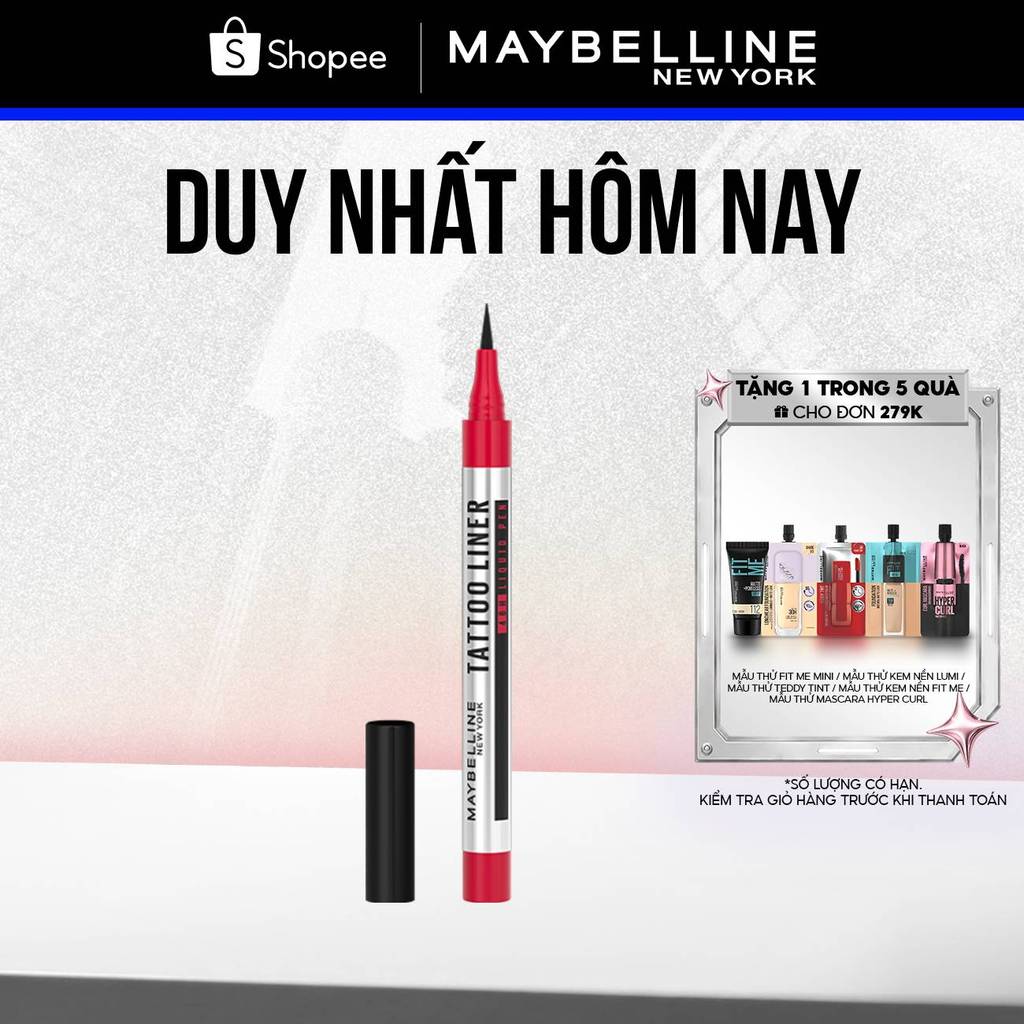 Bút Kẻ Mắt Nước Đen 48H Đậm Màu Bền Màu Không Lem Không Trôi Maybelline New York Tattoo 48h Liquid P