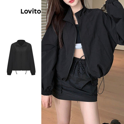Lovito Phong cách thường ngày Áo khoác thông thường có dây kéo có dây kéo Áo gió / Áo khoác chống nước cho nữ L100MD285