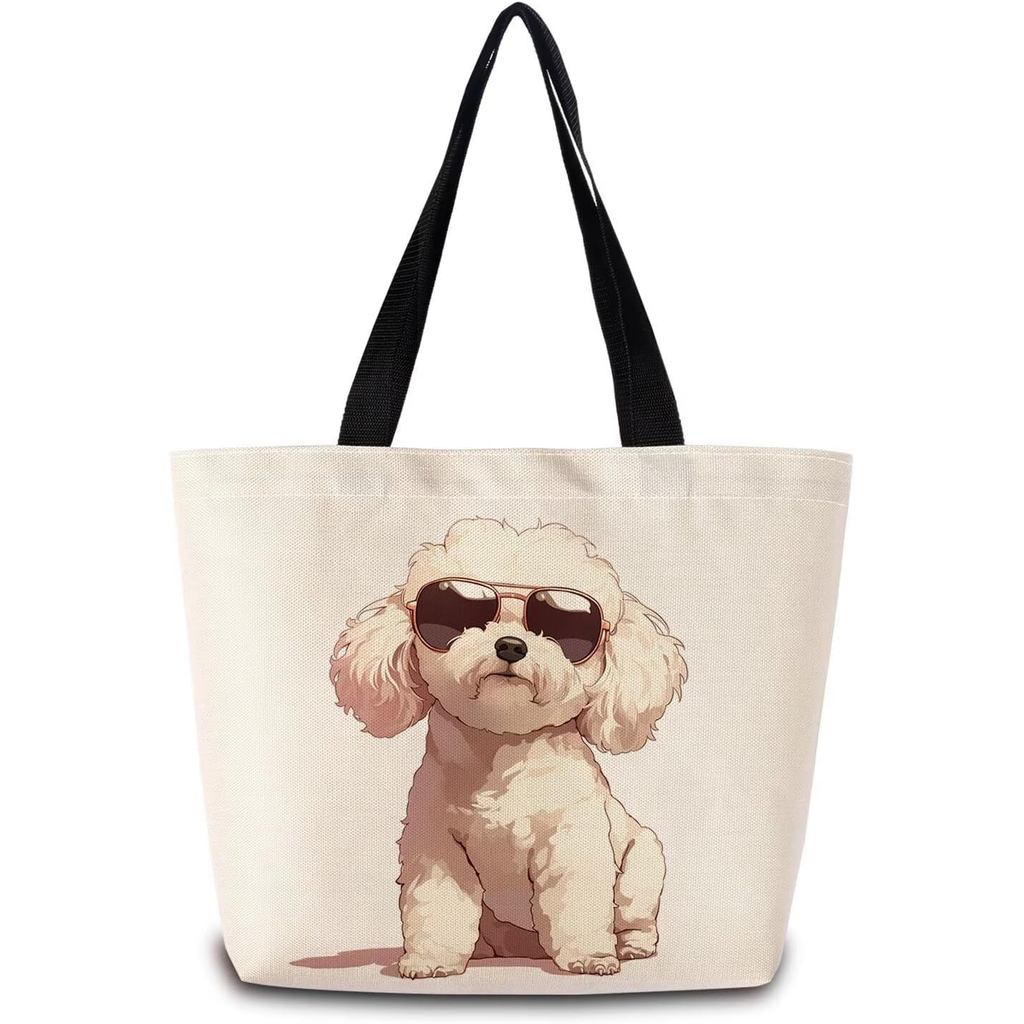 Kính Mát Bichon Frise Túi Tote Có Thể Tái Sử Dụng Túi Tạp Hóa Túi Đeo Vai Mua Sắm Dễ Thương Có Túi D