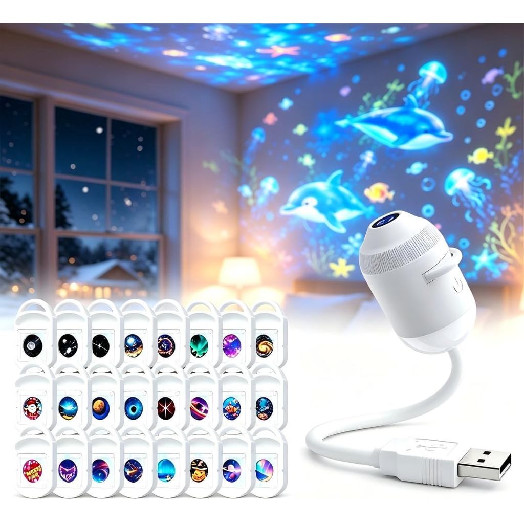 2026 Upgraded HD Smart Night Light Projector with 24 Films | 2-in-1 Galaxy Star and Ocean Projector,