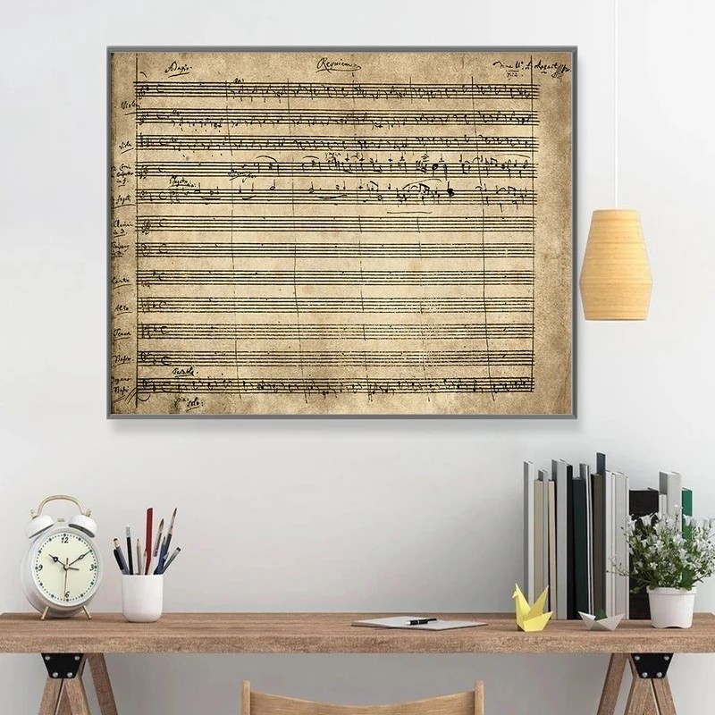 Wolfgang Amadeus Mozart Requiem Poster Vintage Viết Tay Điểm In Âm Nhạc Treo Tường Nghệ Thuật Tranh 