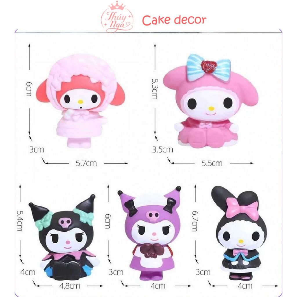 BỘ MÈO MELODY và mèo Kuromi decor bánh kem_decor bánh kem