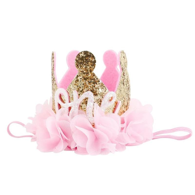 Nishine Gold Long Lanh Crown Headband Pink Flower Crown Tiara Hairband dành cho bữa tiệc sinh nhật c