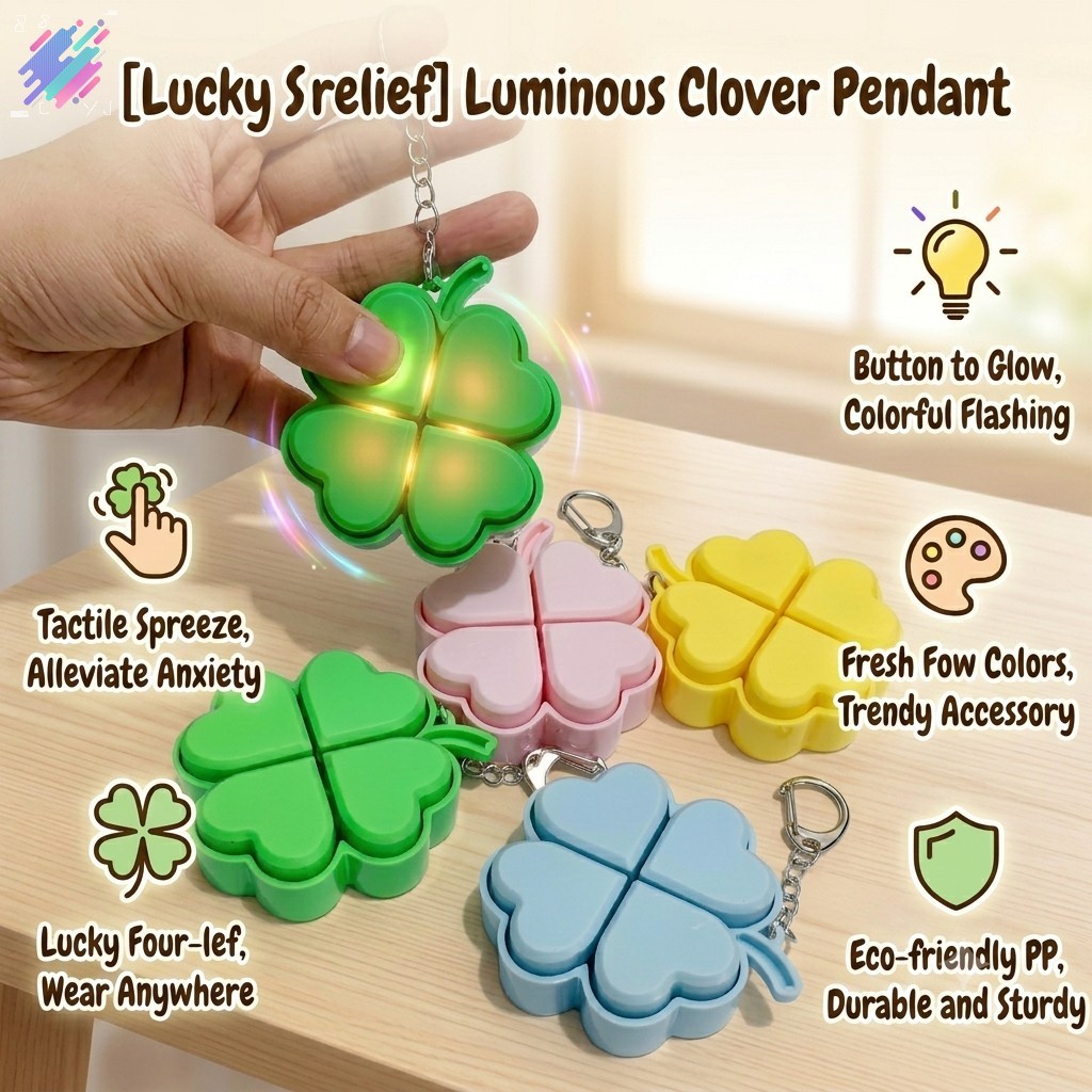 Light-up Heart Lucky Four-Leafs Click Đồ chơi giảm căng thẳng – Túi đồ chơi sáng tạo Charm / Móc khó