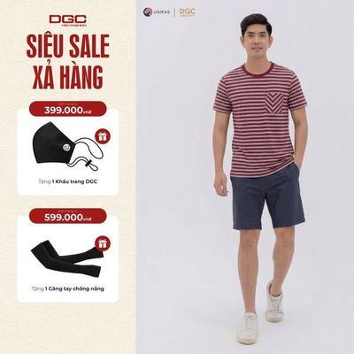 Áo Thun Ngắn Tay DGC Dáng Suông Kẻ Ngang Có Túi Trước Ngực - SATBB04M