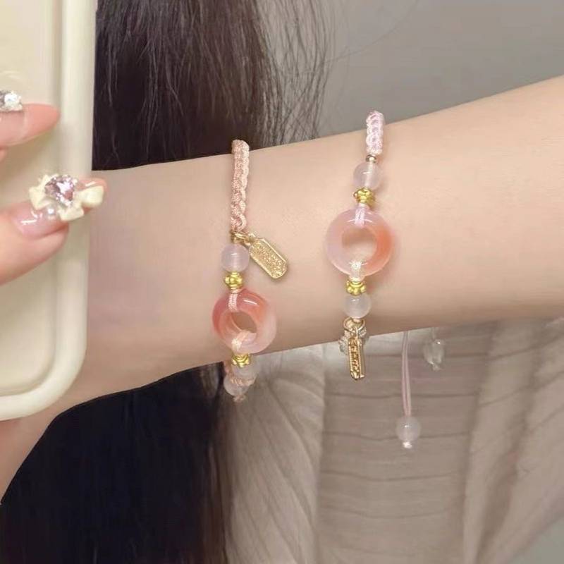 OUKwca Phong Cách Trung Hoa Hòa Bình Bule Bện Vòng Tay Cô Gái Trái Tim Đính Hạt Dây Đeo Tay Bestie V