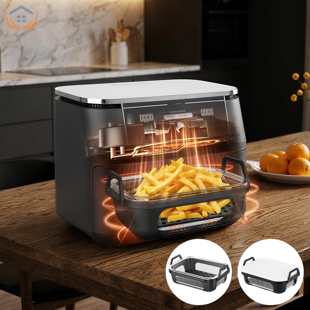Air Fryer Glass Liner Có Thể Tái Sử Dụng Với Tay Cầm Silicon Có Thể Tháo Rời Cho 8-10QT Giỏ Kép Máy 