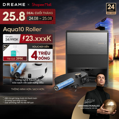 Dreame Aqua 10 Roller Robot hút bụi thông minh | Cuộn lăn lau sát cạnh tường | Giặt cuộn lăn tự động 100℃ | BH 24 tháng