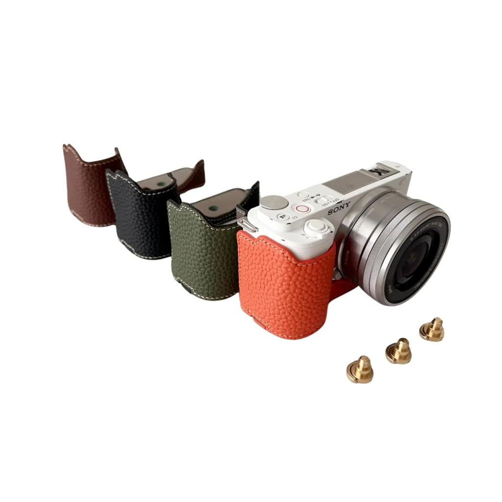 Vỏ da PU họa tiết vải lanh Túi Video Camera Bảo vệ đế nửa thân cho Sony ZV-E10 ZVE10 Vỏ bảo vệ mở đá