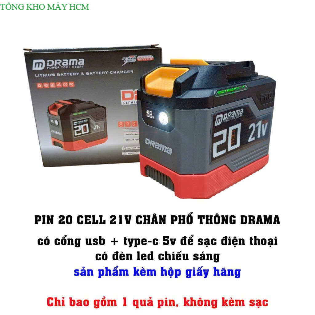 Combo Phụ Kiện Pin 20 cell Drama PRO 20Cell Có Cổng USB Mạch 4Fet dung lượng 6ah, chống ngắt tải, Kh
