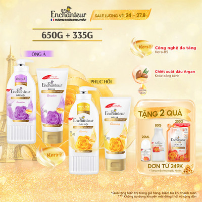 Combo Dầu gội và Dầu Xả Enchanteur Kera-B5 Charming dưỡng tóc siêu mượt và phục hồi 650g & 335g