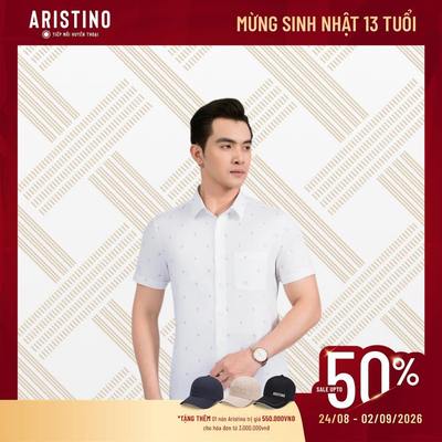Áo Sơ Mi Nam Ngắn Tay Trắng In Họa Tiết Aristino Perfect fit ASS119AS2