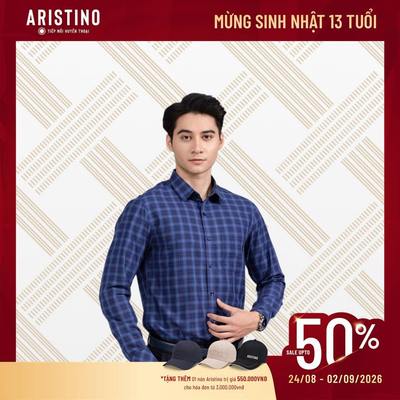 Áo sơ mi nam dài tay ARISTINO dáng suông nhẹ, họa tiết xanh kẻ trắng thời thượng, lịch lãm ALS22602