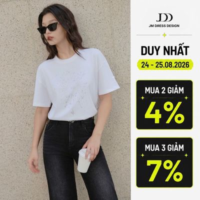 Áo phông dáng suông họa tiết Starmoon 2T26.2506CT. Áo thun nữ tay ngắn cổ tròn cotton pha form rộng thiết kế bởi JM