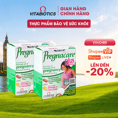 Bộ 2 TPBVSK Vitabiotics PREGNACARE PLUS Bổ Sung Sắt, Kẽm, Axit Folic, DHA Cho Phụ Nữ Mang Thai & Cho Con Bú, 56 Viên
