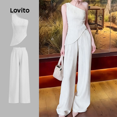 Áo/ Quần nữ Lovito xanh dương xuân hè bất đối xứng thanh lịch LK6ED239