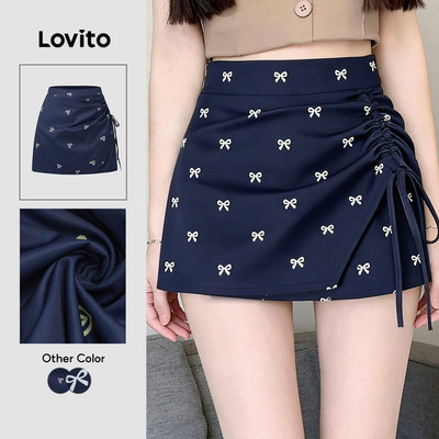 Quần short nữ Lovito xuân hè giả 2 trong 1 dây rút phong cách thường ngày L190ED055