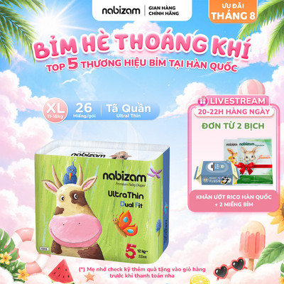 Tã/Bỉm Quần Nabizam UltraThin Nội Địa Hàn Cao Cấp Size XL Cho Bé Từ 11-16kg, 26 miếng